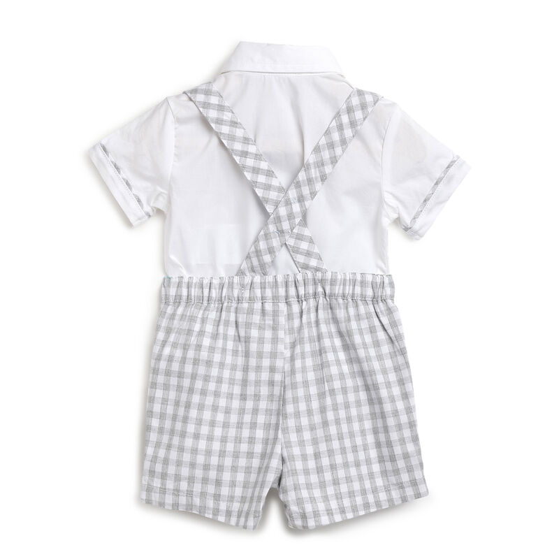 Boys Medium Grey Checkered Outfit with Short Pants image number 1